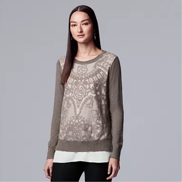 Vera Wang Tops - Vera Wang Layered Lace Sweater